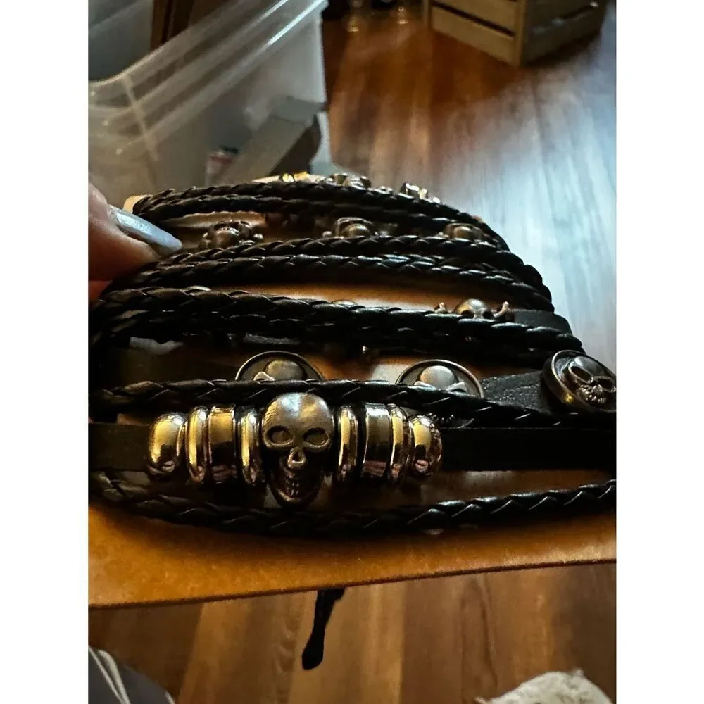 Black Multi-Strand Skull Bracelet - Fashion Jewelry